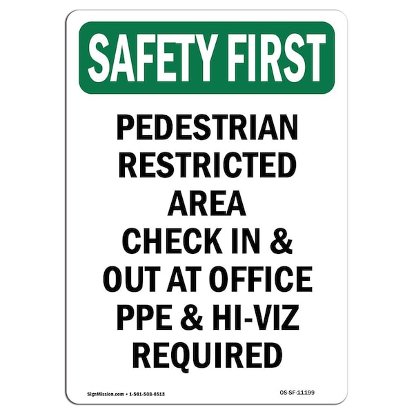 OSHA, 5" Height, Decal, 5" H, Portrait, PK10, Pedestrian Restricted Area Check